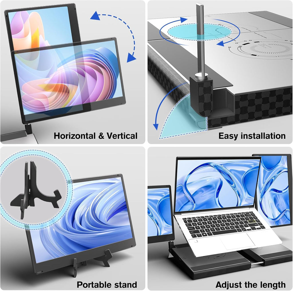 Laptop Screen Extender - 14' Triple Portable Monitor 360 Degrees Rotation IPS FHD 1080P Detachable Screen with Stand for Windows/MacChrome
