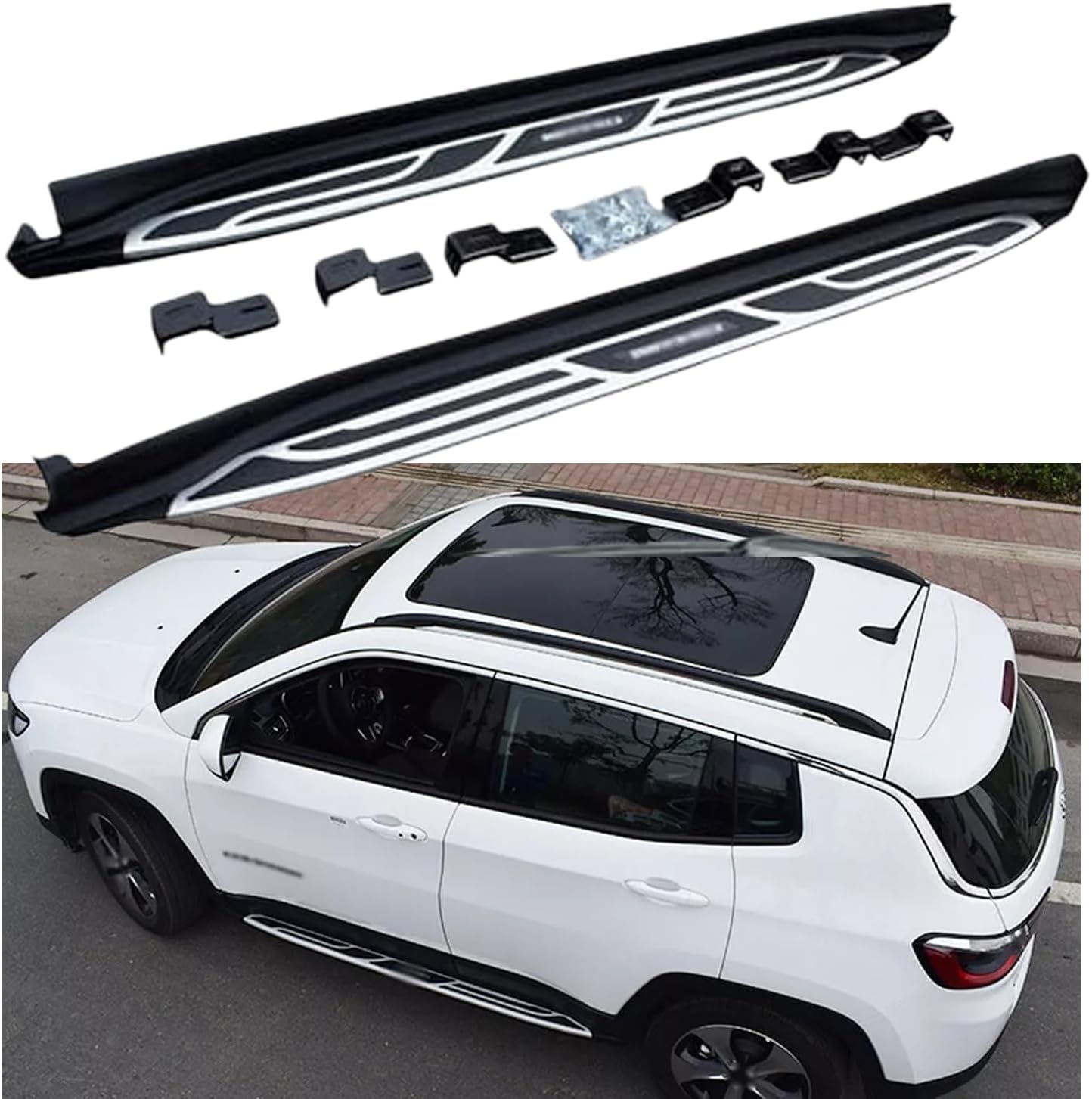 2PCS Running Boards Fits for Jeep Compass MP/552 2017-2025 Automotive Exterior Accessories Side Step Aluminium Pedal (with Brackets)