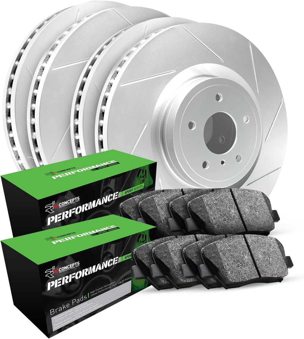 R1 Concepts Front and Rear Brake Kit Fits 2006-2011 Honda Civic| Performance Sport Brake Pads and Slotted Brake Rotors| 10.3' Front & 10.2' Rear