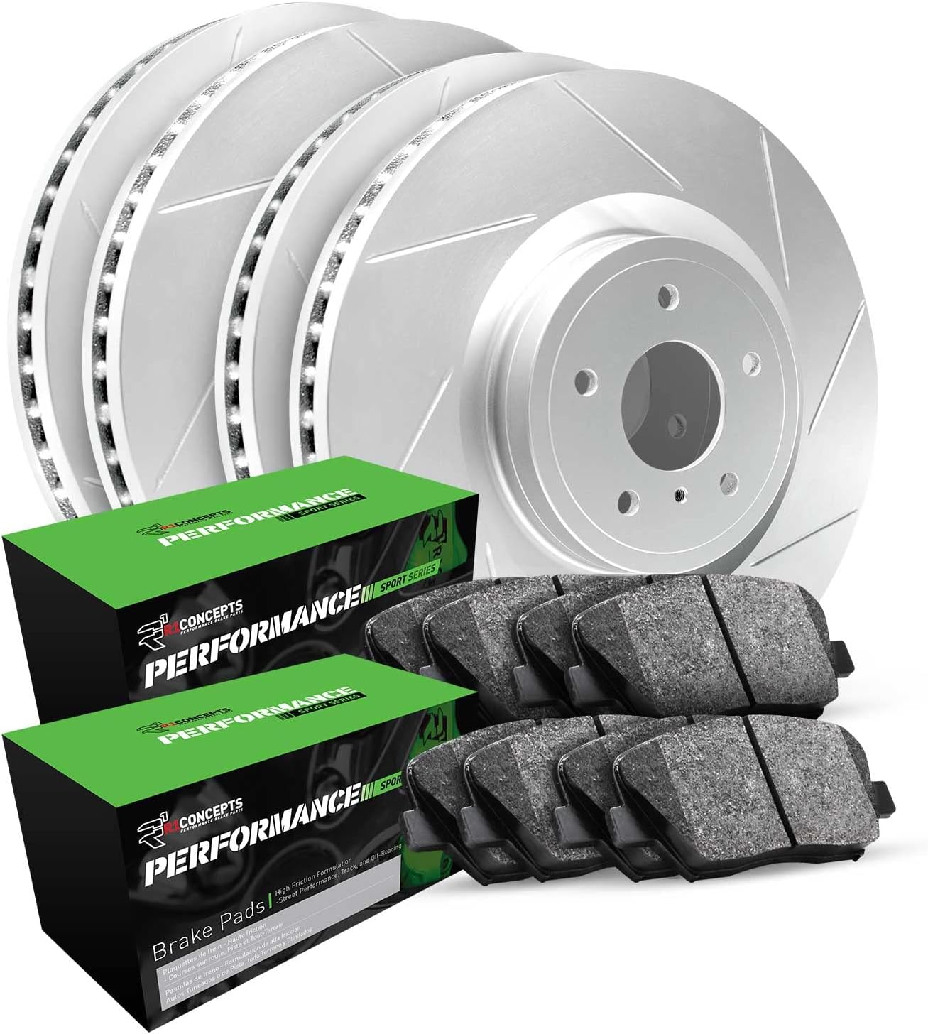 R1 Concepts Front and Rear Brake Kit Fits 2006-2011 Honda Civic| Performance Sport Brake Pads and Slotted Brake Rotors| 10.3' Front & 10.2' Rear