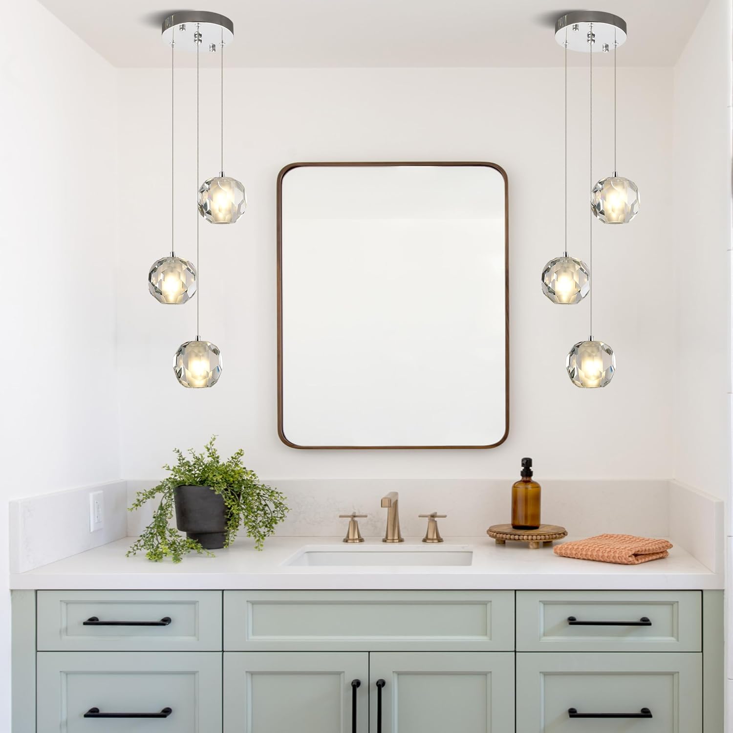 3-Light Modern Pendant Light, Multi-facted Crystal Cluster Pendant Light Fixture in Chrome, Adjustable Hanging Lighting for Kitchen Island Dining Room Hallway