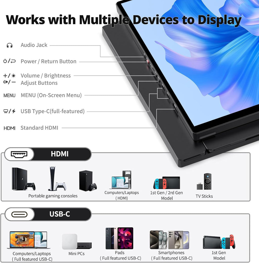 Intehill 16' 120Hz Touchscreen Portable Monitor, Portable Gaming Monitor w/Stand & Speakers, 16:10 Display with Full Laminated Tempered Glass, Touch Screen Travel Monitor for Laptop, T16PB (Black)