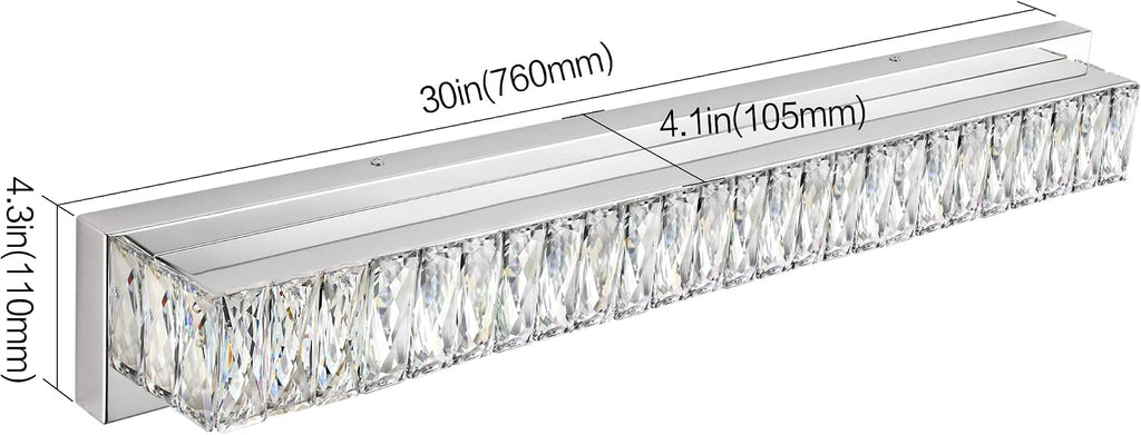 30in LED Bathroom Lights Over Mirror Modern Crystal Vanity Lights Bar Chrome Wall Lighting for Bath
