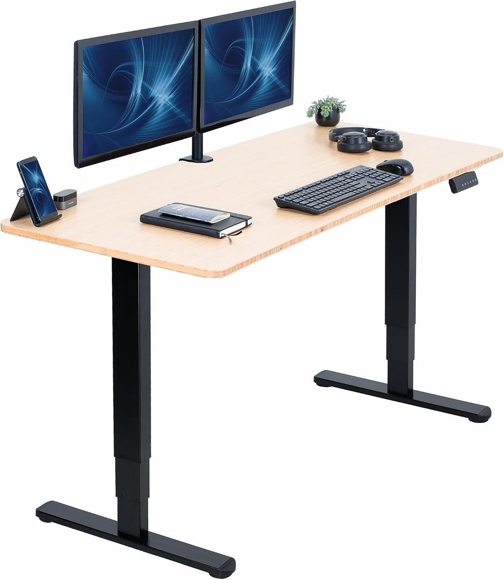 VIVO Electric 60 x 24 in Dual Motor Sit Stand Desk, Memory Height Adjustment, 2B Series, Bamboo Top Black Frame, DESK-KIT-2B6O