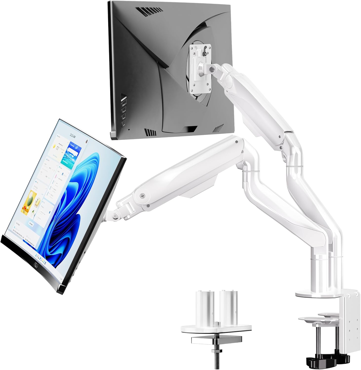 BIZUM Dual Monitor Stand for 17″-42', Heavy Duty Ultrawide Monitor Arm Dual-Monitor Mount VESA Mount with Clamp/Grommet Base, Holds 33.1lbs per Arm, White