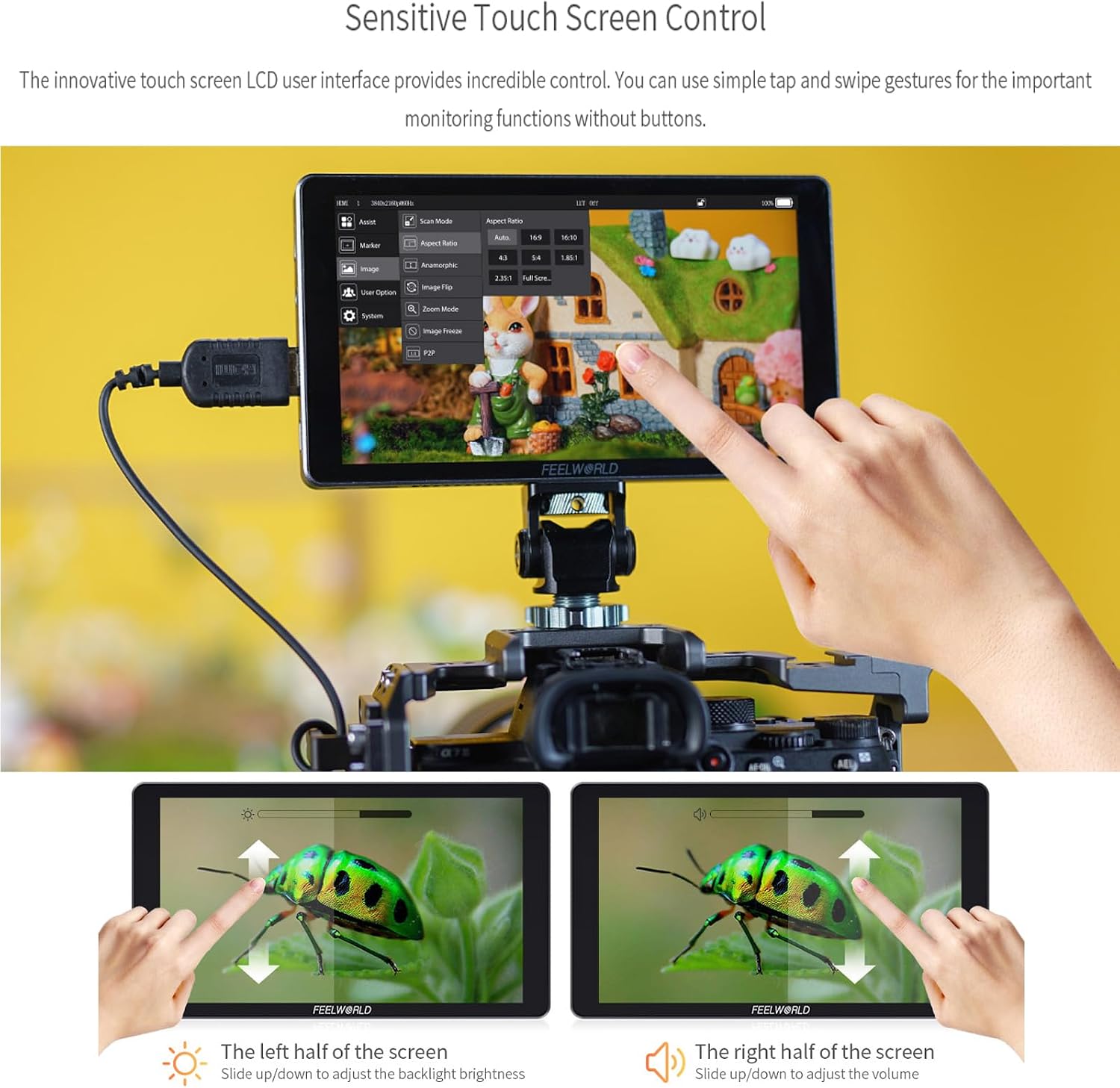 FEELWORLD P6XL 6 Inch Camera Monitor Built-in Battery,1200nits Bright,Touch Screen,4k HDMI/HDR Monitoring/Custom 3D-LUT