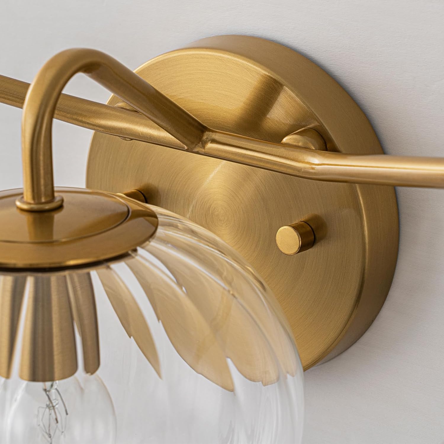 Lingkai Bathroom Light Fixtures,3 Lights Brushed Brass Vanity Light,Modern Wall Sconce with Clear Striped Glass Shade,Bathroom Vanity Lights Over Mirror for Hallway Picture Wall Lighting Living