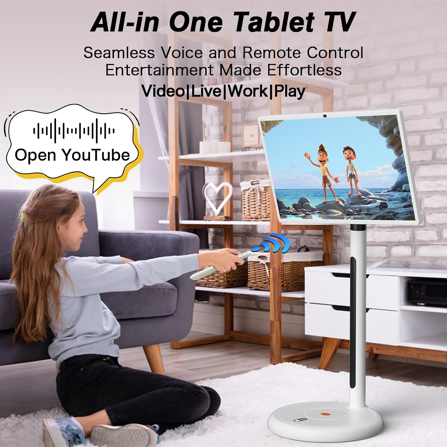 32In 4K Wireless Smart Portable TV on Wheels,Rolling Touchscreen,Moving TV Tablet,Android 13,(5-8-H) Battery,4K Camera,Full Swivel Rotation,(8RAM+128GB),Support Voice Control,Built-in Speaker