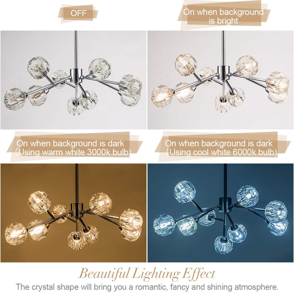 Weesalife Sputnik Chandeliers for Dining Room Light Fixture Over Table, Modern Crystal Chandeliers, 9 Lights Chrome Lighting Fixtures for Living Room Bedroom Kitchen Island Bar