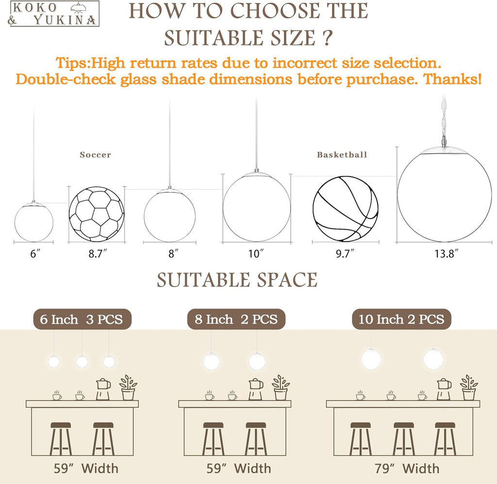 KoKo&Yukina 14' Gold Globe Pendant Light Mid Century Pendant Light Clear Glass Pendant Lights Kitchen Island Adjustable Hanging Light Fixture for Dining Room Bedroom Kitchen Island