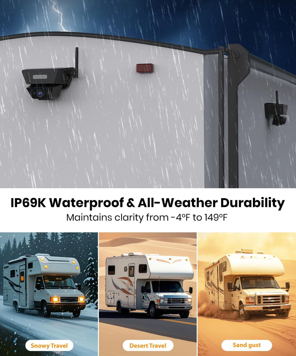 Solar Backup Camera Wireless for RVs and Trailers No-Installation - 7.2' HD 1080P Monitor,Dual Camera System, Strong Magnetic Scratch-Proof Rear View Camera for Trucks, Campers, SUVs, and Cars