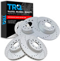 TRQ Performance Front and Rear Brake Rotor Set G Coated Drilled and Slotted Compatible with 2006-2009 Audi A3 2015 Audi Q3 2005-2017 Volkswagen Jetta GTI Passat CC Tiguan Eos 2018 Tiguan Limited