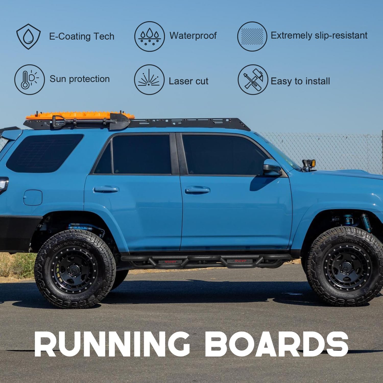 Side Step Running Boards Compatible with 2010-2024 Toyota 4Runner Trail Edition & 2014-2024 4Runner SR5/TRD Pro, Rail Nerf Bars,Blakc&Red(Powder Coated)
