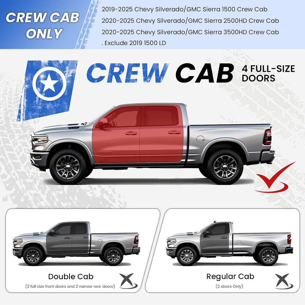 PZ 6' Running Boards Side Steps Compatible with 2019-2026 Chevy Silverado/GMC Sierra 1500 Crew Cab,2020-2026 Silverado/Sierra 2500/3500HD,500LBS No Drill Truck Running Boards Direct Fit Nerf Bar