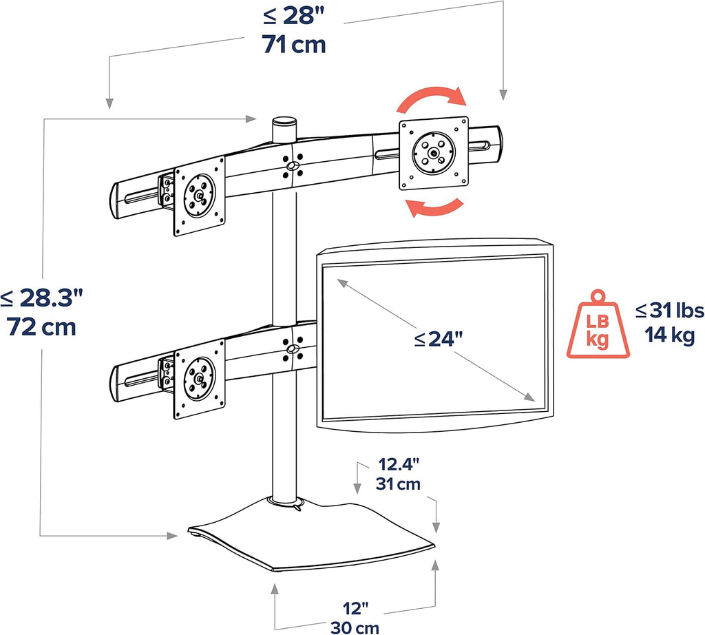 Ergotron – DS100 Quad Monitor Stand for Desk, Four Monitor VESA Mount – for 4 Monitors Up to 24 Inches, 0 to 31 lbs Each