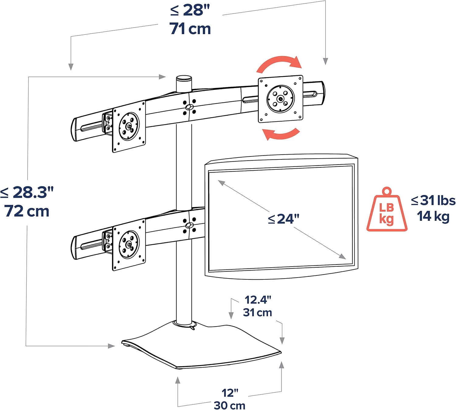 Ergotron – DS100 Quad Monitor Stand for Desk, Four Monitor VESA Mount – for 4 Monitors Up to 24 Inches, 0 to 31 lbs Each