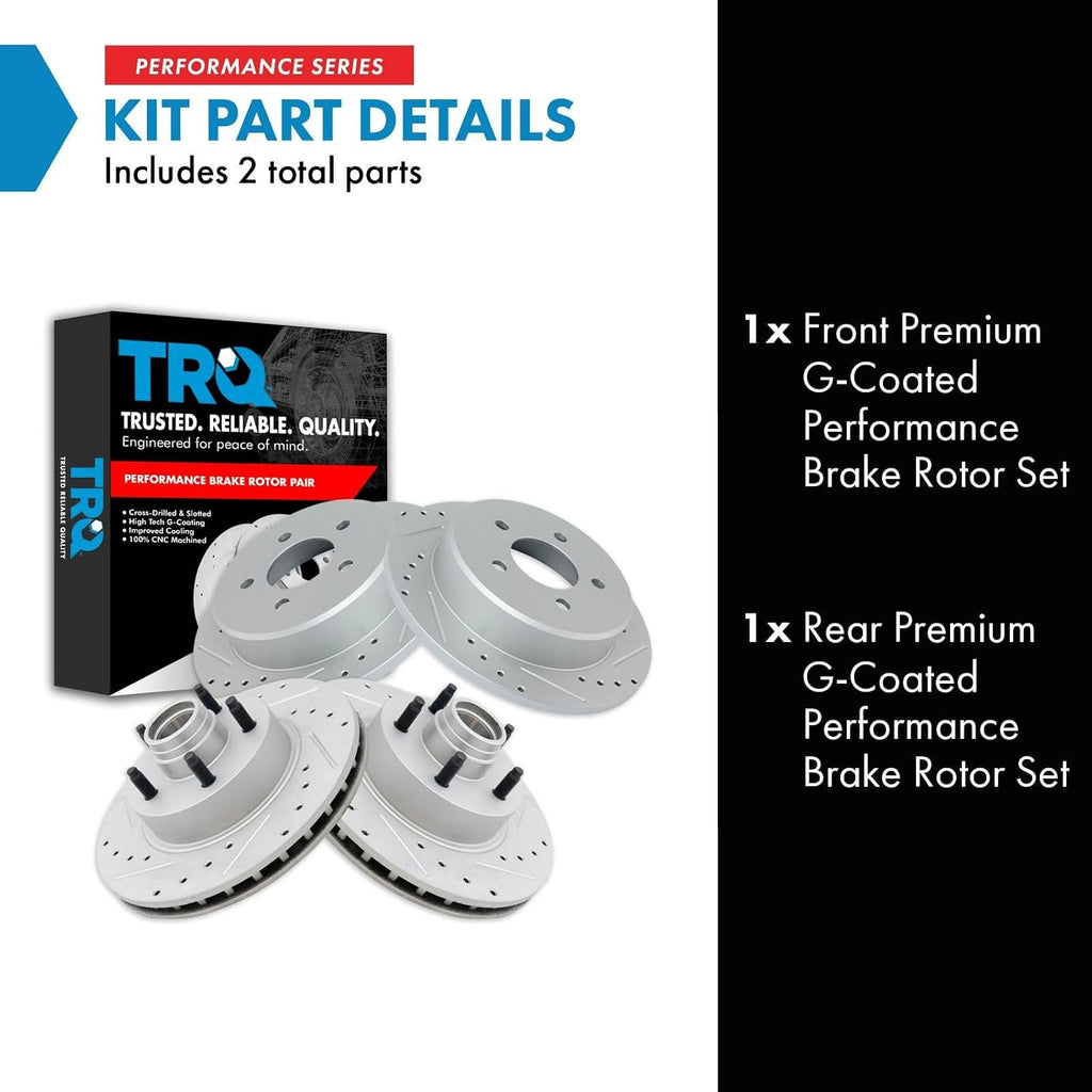 TRQ Front and Rear Brake Rotor Set G Coated Drilled and Slotted Compatible with 2015-2021 Subaru WRX