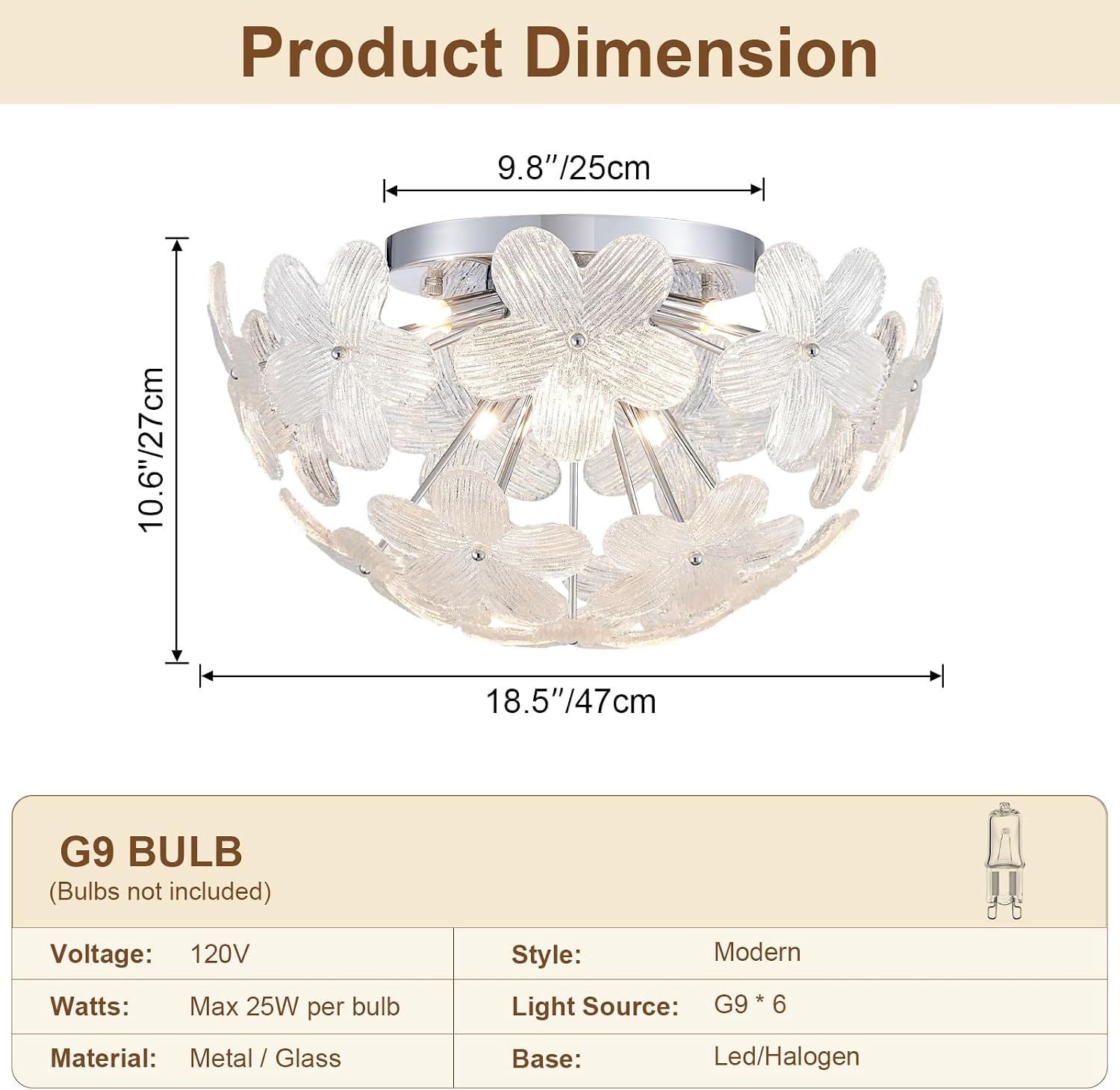 Floral Semi Flush Mount Ceiling Light Fixture Modern Flower Ceiling 6-Light Glass Chrome Chandeliers for Bedroom Closet Entryway Living Room Indoor Kitchen Foyer Hallway