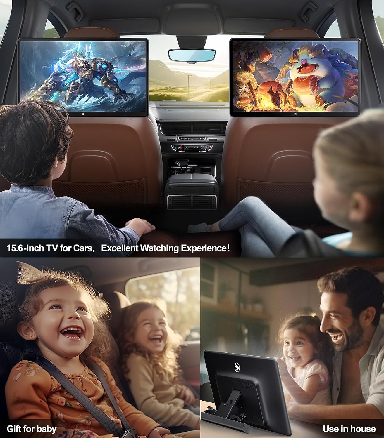 Seventour 15.6 inch 4K Android Portable Car TV Headrest Monitor Tablet for Cars Back seat, Support Phone Wireless mirroring Touch Screen,with WiFi/Bluetooth/HDMI/USB/FM/Multimedia Video Player