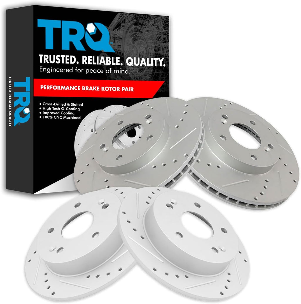 TRQ Performance Front and Rear Brake Rotor Set G Coated Drilled and Slotted Compatible with 1997-2001 Honda Prelude