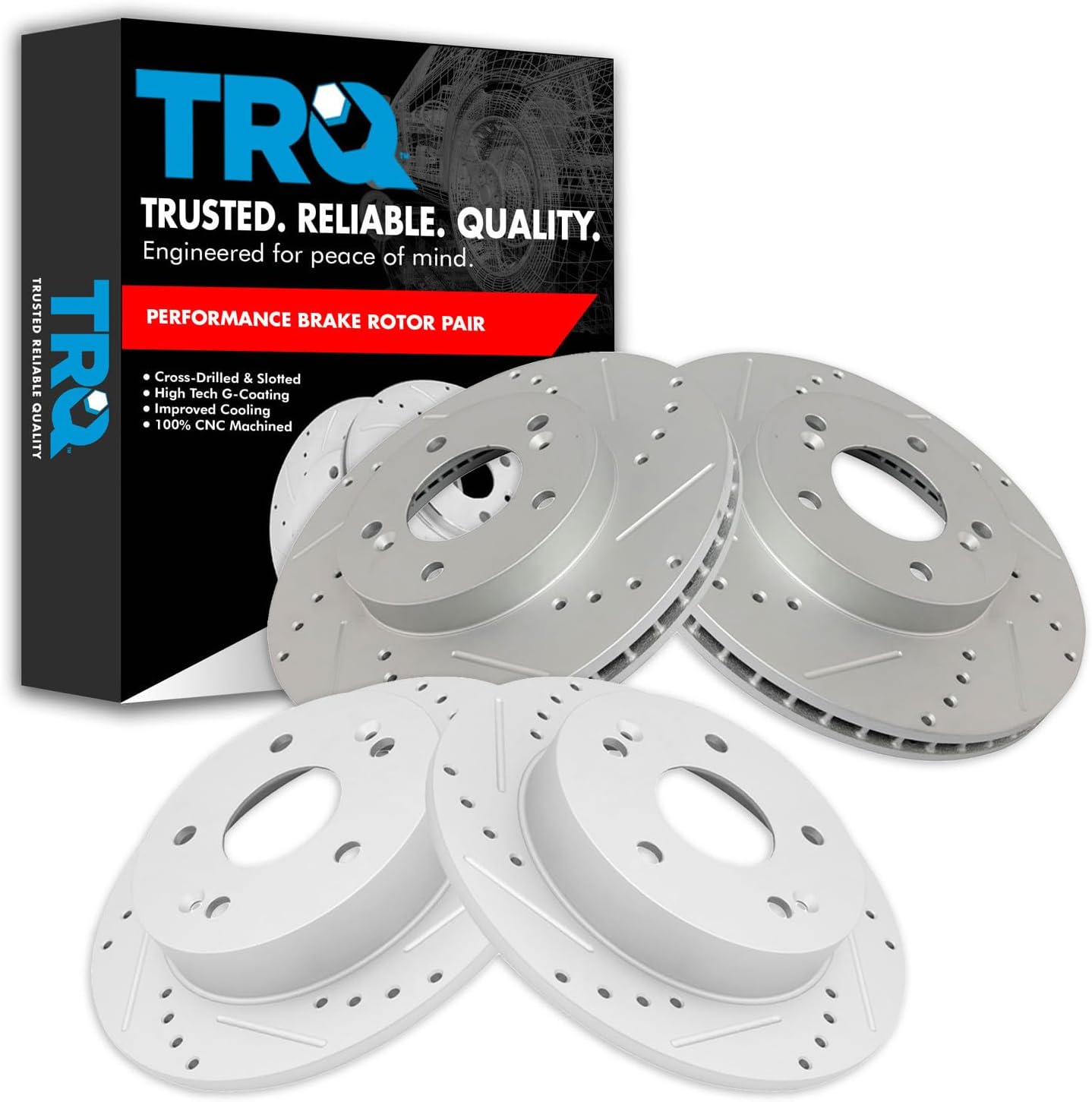 TRQ Performance Front and Rear Brake Rotor Set G Coated Drilled and Slotted Compatible with 1997-2001 Honda Prelude