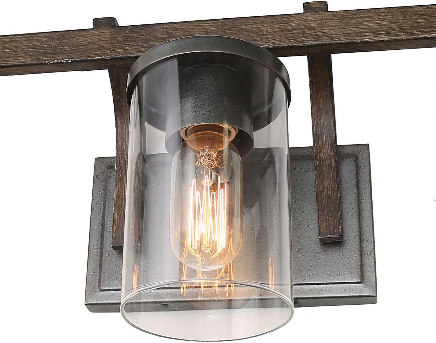 Farmhouse Bathroom Vanity Light Fixtures, Rustic Vanity Lighting with 3 Clear Glass, Wood Bathroom Fixture Over Mirror, L20' x H8.7' x W6.3'