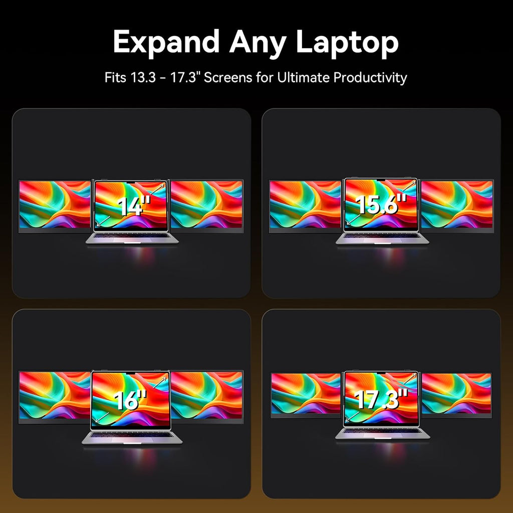 14' Laptop Triple Screen Extender Portable, One Cable Connection Laptop Monitor FHD 1080P IPS, Ultra Thin Dual Monitor for 13-17' Laptops, Plug & Play Compatiable with Win/Mac/Chrome/Android/Switch
