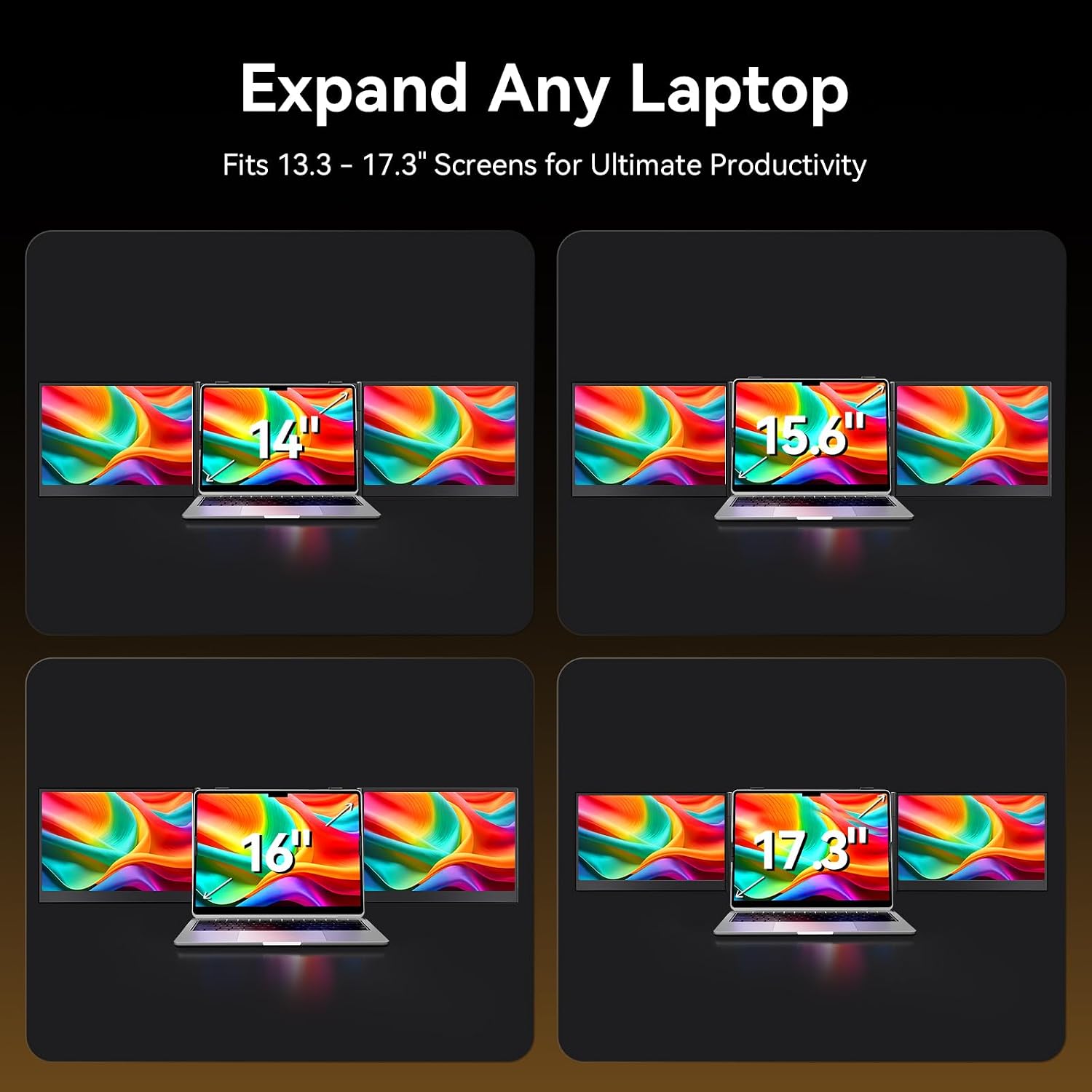 14' Laptop Triple Screen Extender Portable, One Cable Connection Laptop Monitor FHD 1080P IPS, Ultra Thin Dual Monitor for 13-17' Laptops, Plug & Play Compatiable with Win/Mac/Chrome/Android/Switch