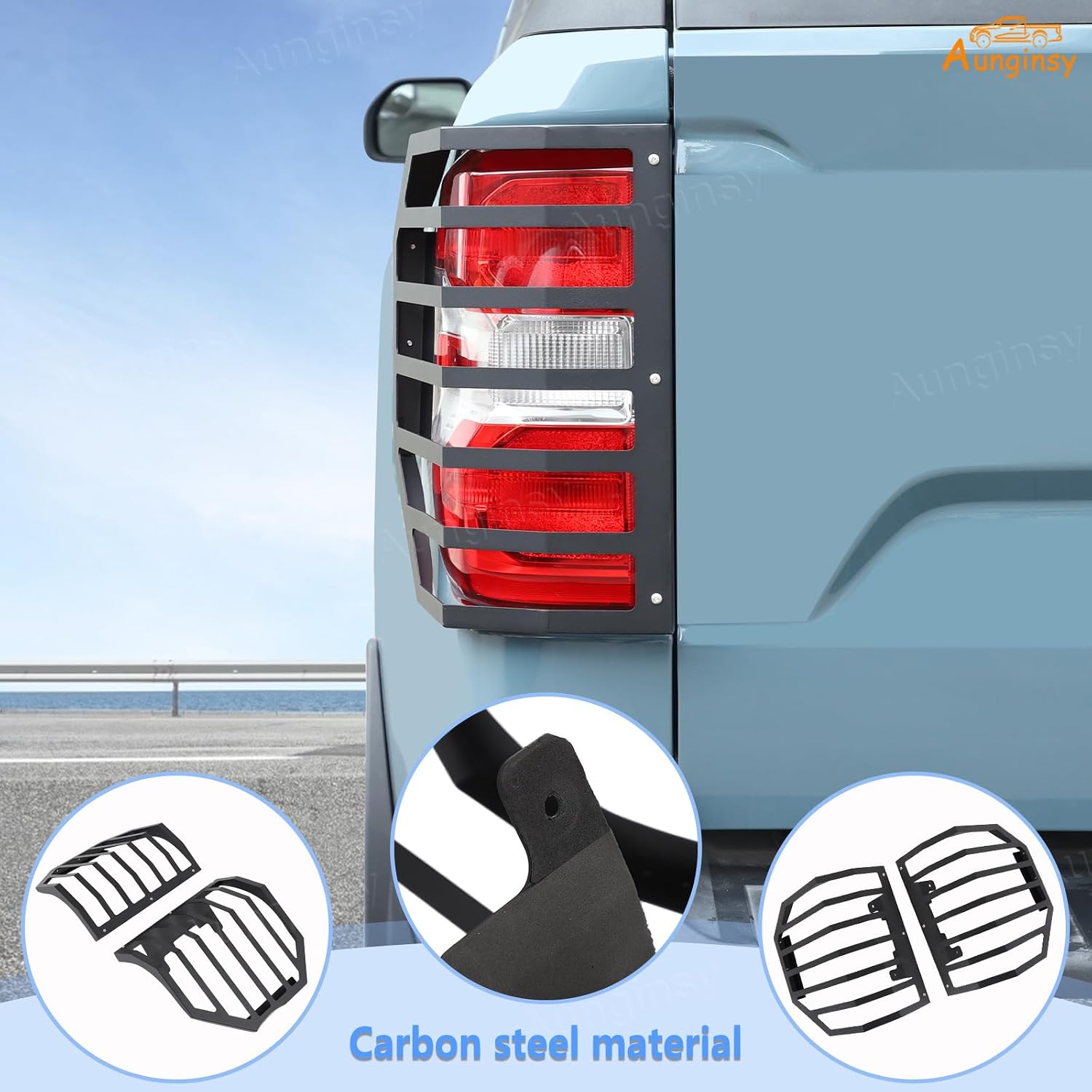 Aunginsy Tail Light Lamp Guard Cover Compatible with Ford Maverick 2022-2025 Exterior Accessories, Car Back Taillight Grilles Guard Protective Net Frame Carbon Steel Rear Headlight Trim Cover, Black