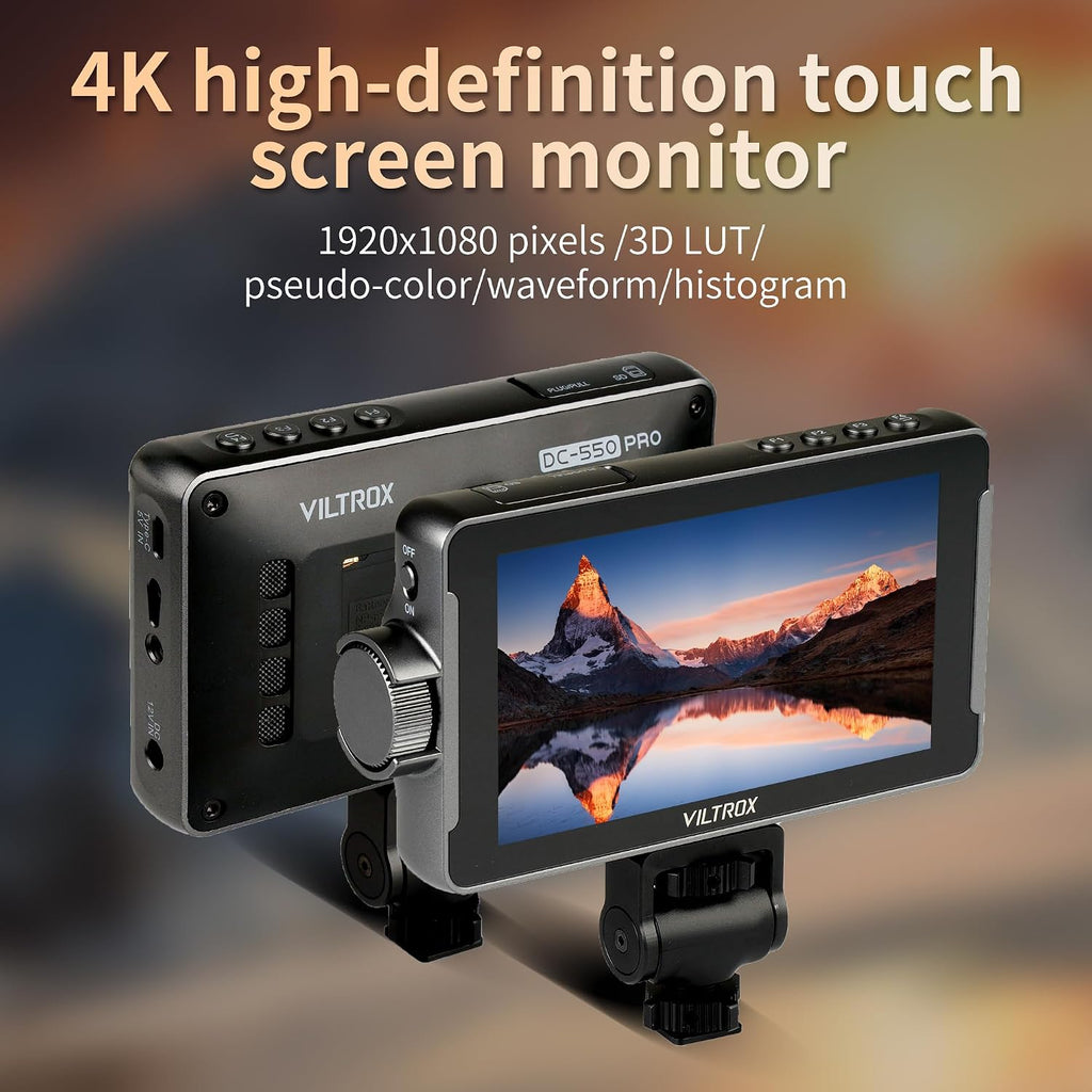 VILTROX Camera Field Monitor Touchscreen Camera Monitor, Full HD 1920x1080 Video Monitoring, 3D Lut, RGB Parade with Sunshade Hood and Battery for Sony Canon Nikon (DC-550 PRO)