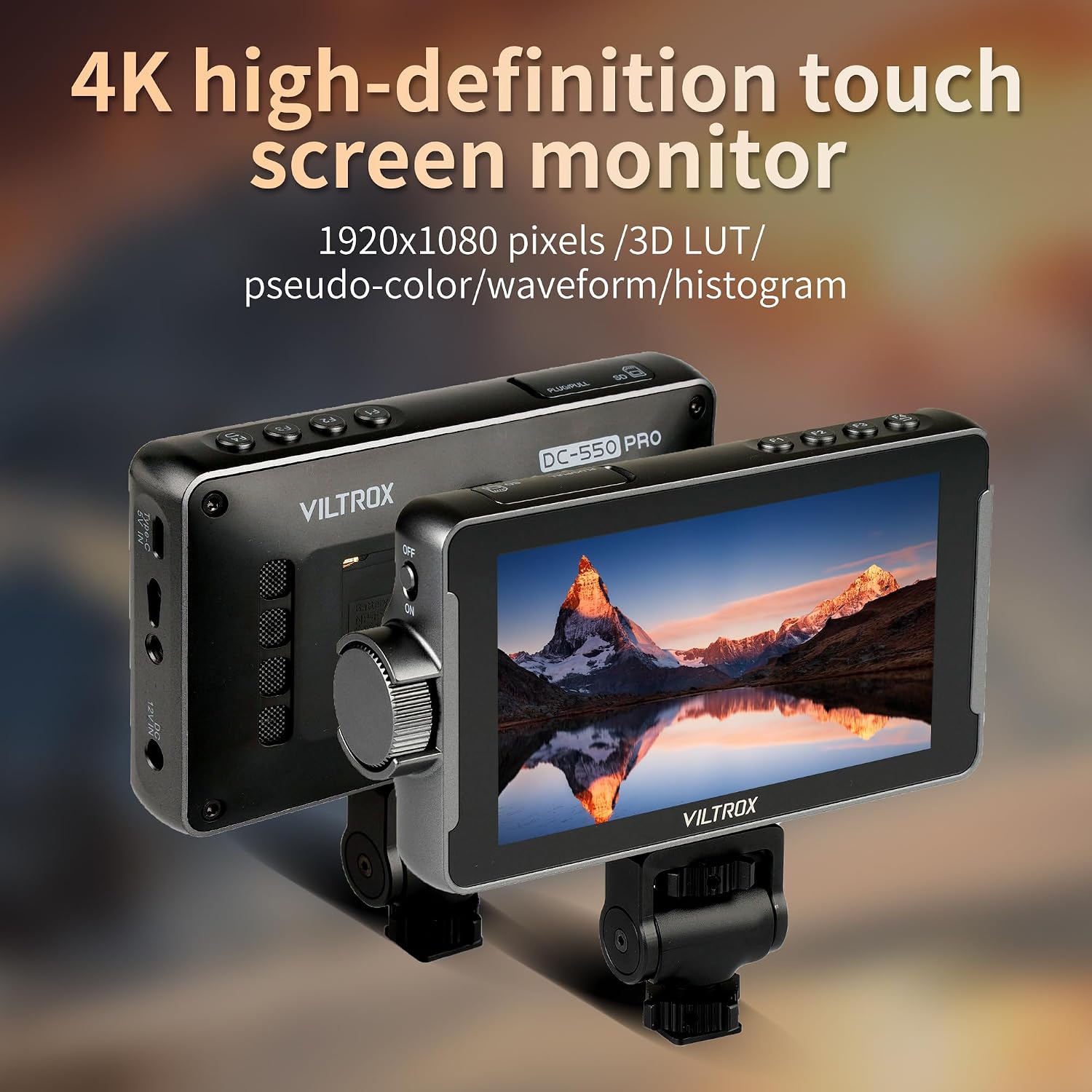 VILTROX Camera Field Monitor Touchscreen Camera Monitor, Full HD 1920x1080 Video Monitoring, 3D Lut, RGB Parade with Sunshade Hood and Battery for Sony Canon Nikon (DC-550 PRO)