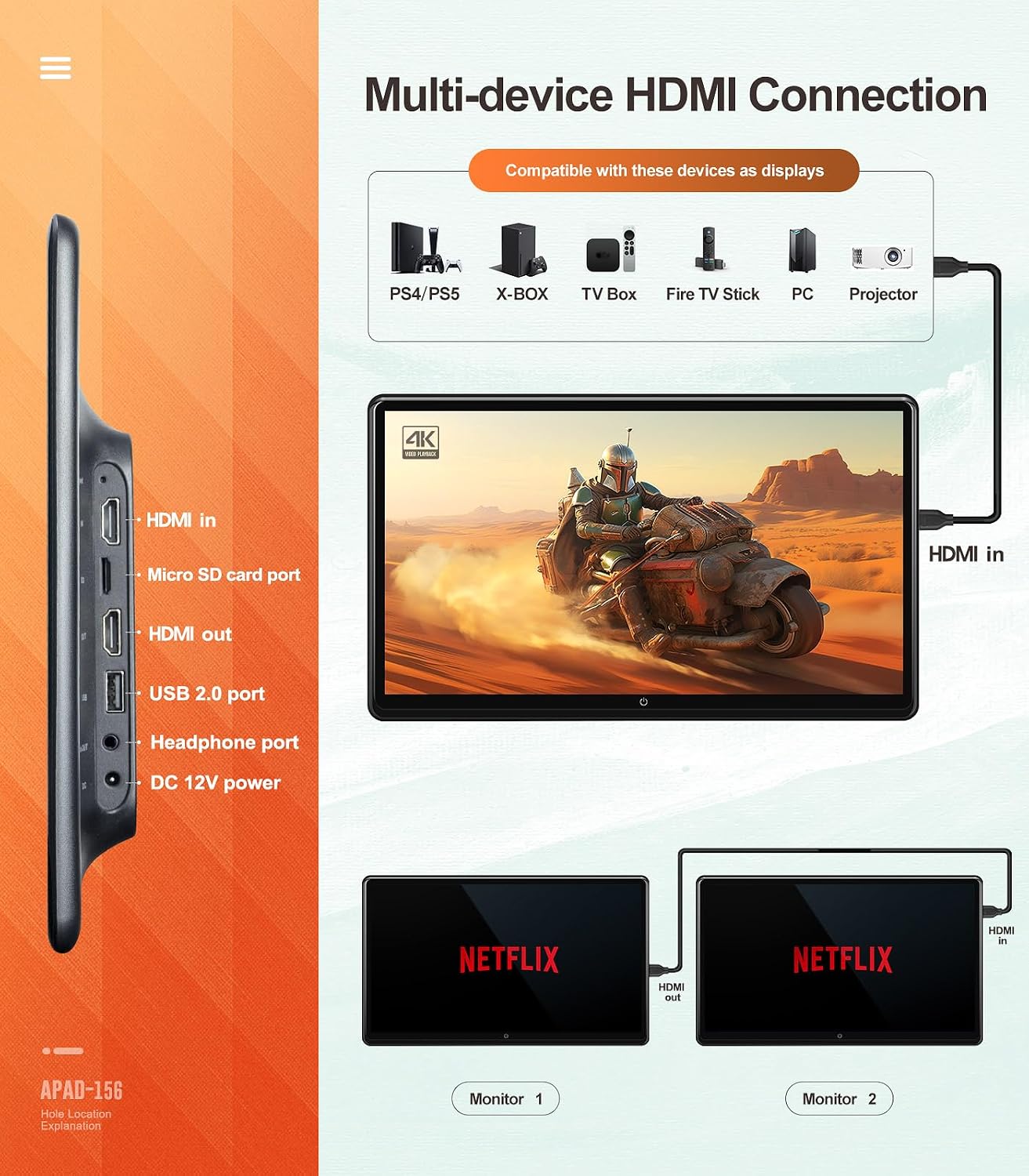 15.6 inch 4K Android Car TV Headrest Monitor for Cars Back seat Rear Entertainment System, Support Wireless Phone Link Touch Screen,with WiFi/Bluetooth/HDMI/USB/Video Player 2G+32G (1*PC)