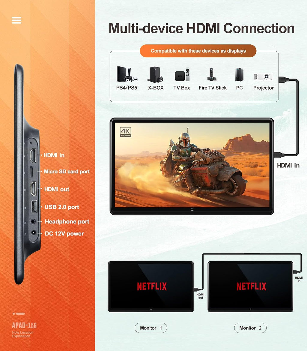 15.6 inch 4K Android Car TV Headrest Monitor for Cars Back seat Rear Entertainment System, Support Wireless Phone Link Touch Screen,with WiFi/Bluetooth/HDMI/USB/Video Player 2G+32G (2PCs)