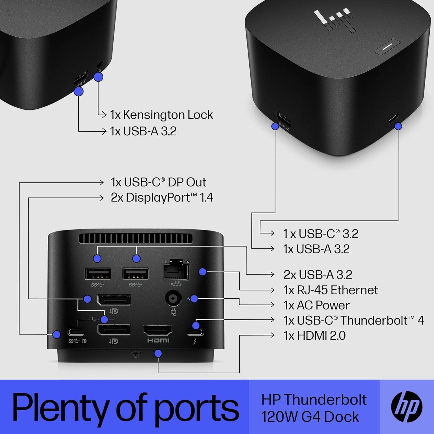 HP Thunderbolt 4 Dock 120W G4, 13-in-1 USB C Docking Station with Max 100W Charging, 4 Displays 4K Display, Ethernet Port, 6 USB Ports, HDMI, 2 Displayport for Laptop, MacOS, ChromeOS, PC