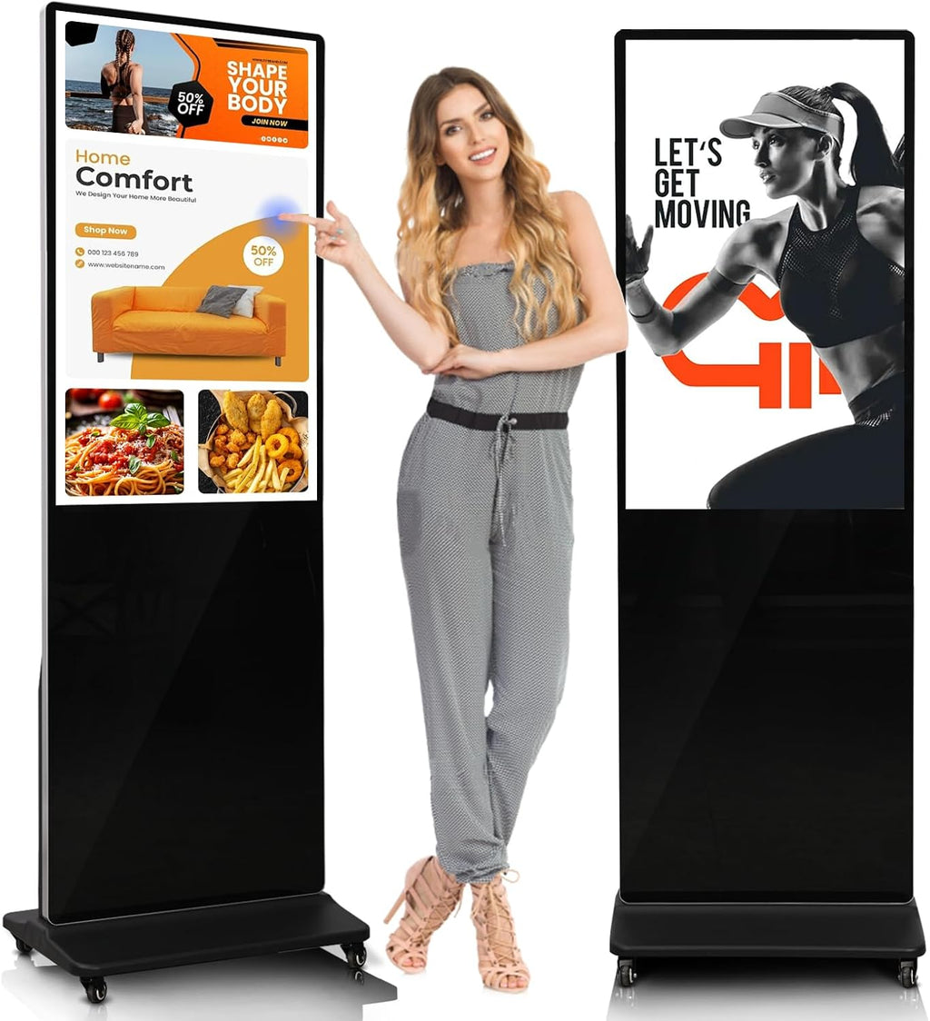 43' 4K LCD Touchscreen Digital Signage Display, Indoor Floor Standing Advertising Kiosk, Commercial Digital Signage Player, HDMI WiFi Bluetooth Input Auto AD Player, 4+32GB Android 14.0 Black
