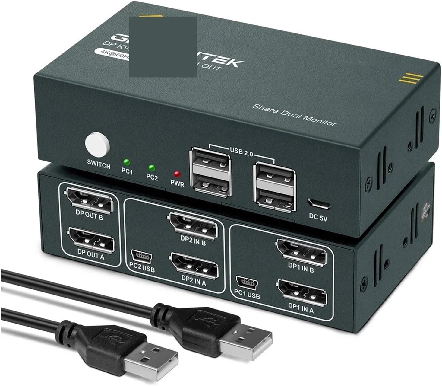 Dual USB HDMI KVM Switch 4K@60Hz for PC Ma*cbook Laptop Displayport 2 Computers Share 2 Monitor