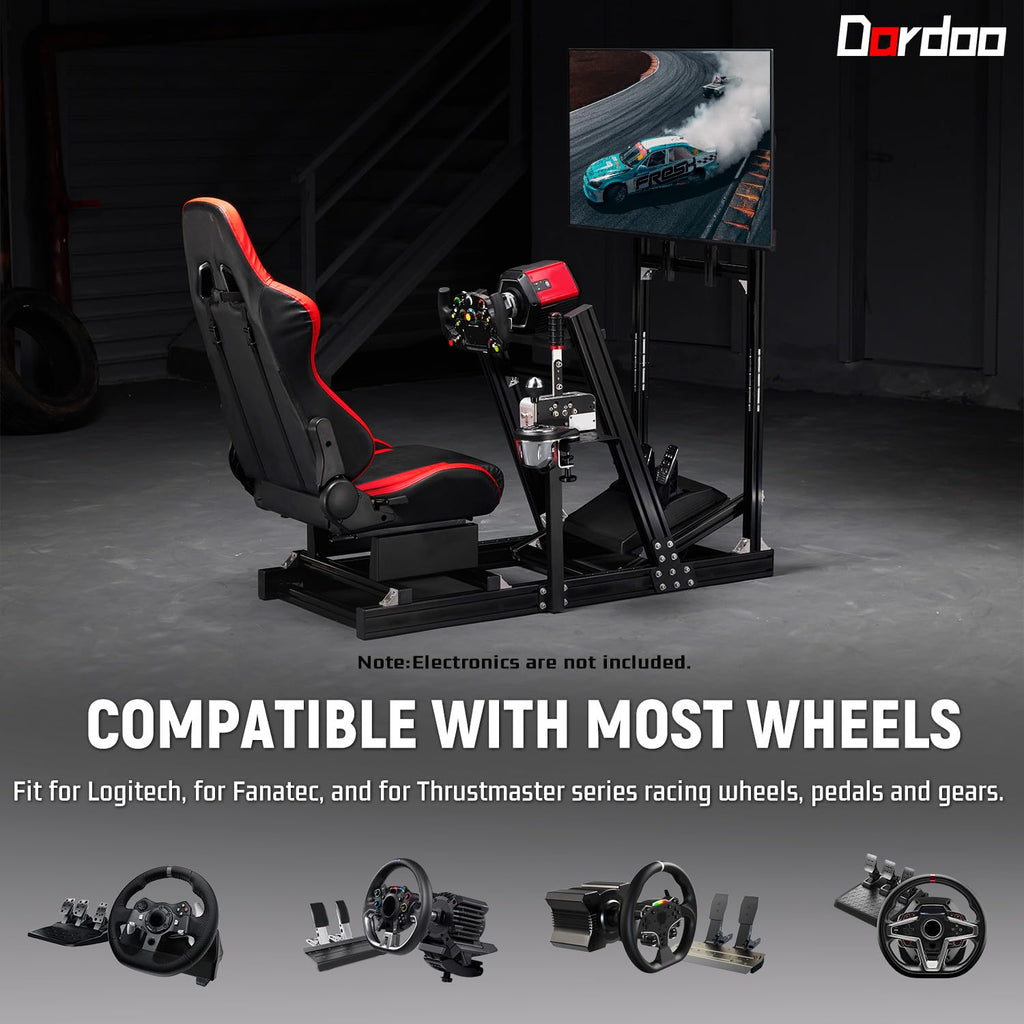Dardoo F1 Racing Simulator Cockpit with Seat Display Frames Solid profile 40 x 80 mm Wheel Stand Fit for Logitech G920 G923, for Thrustmaster T300RS Without Wheel, Pedal, Handbrake and Monitor
