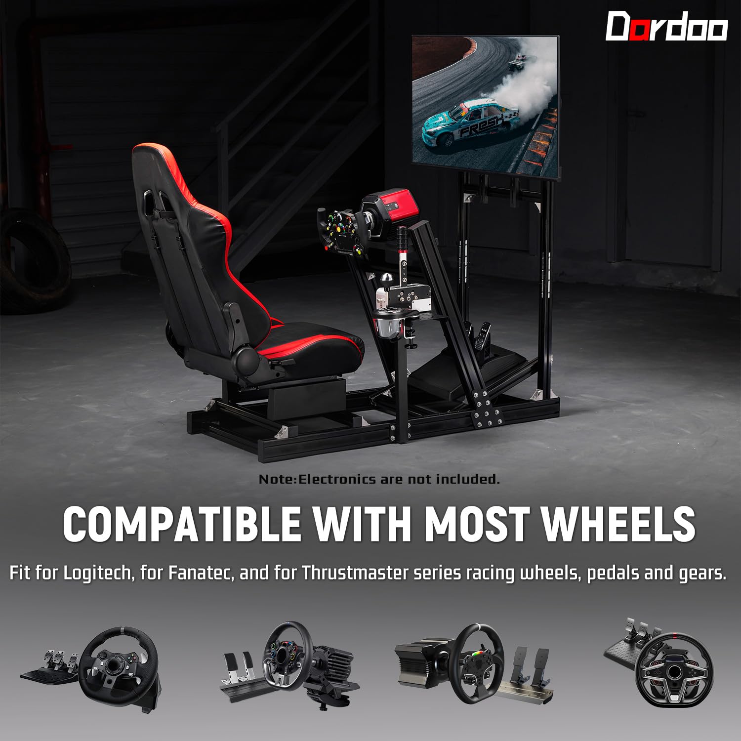Dardoo F1 Racing Simulator Cockpit with Seat Display Frames Solid profile 40 x 80 mm Wheel Stand Fit for Logitech G920 G923, for Thrustmaster T300RS Without Wheel, Pedal, Handbrake and Monitor