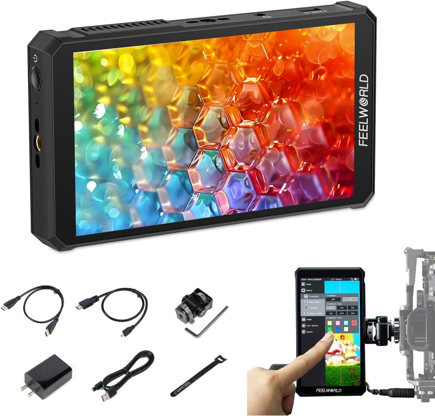 FEELWORLD PS6 5.5' OLED Touch Screen Camera Monitor, 4K HDMI Auto Vertical/Horizontal Perfect for TikTok Instagram Vertical Shoots