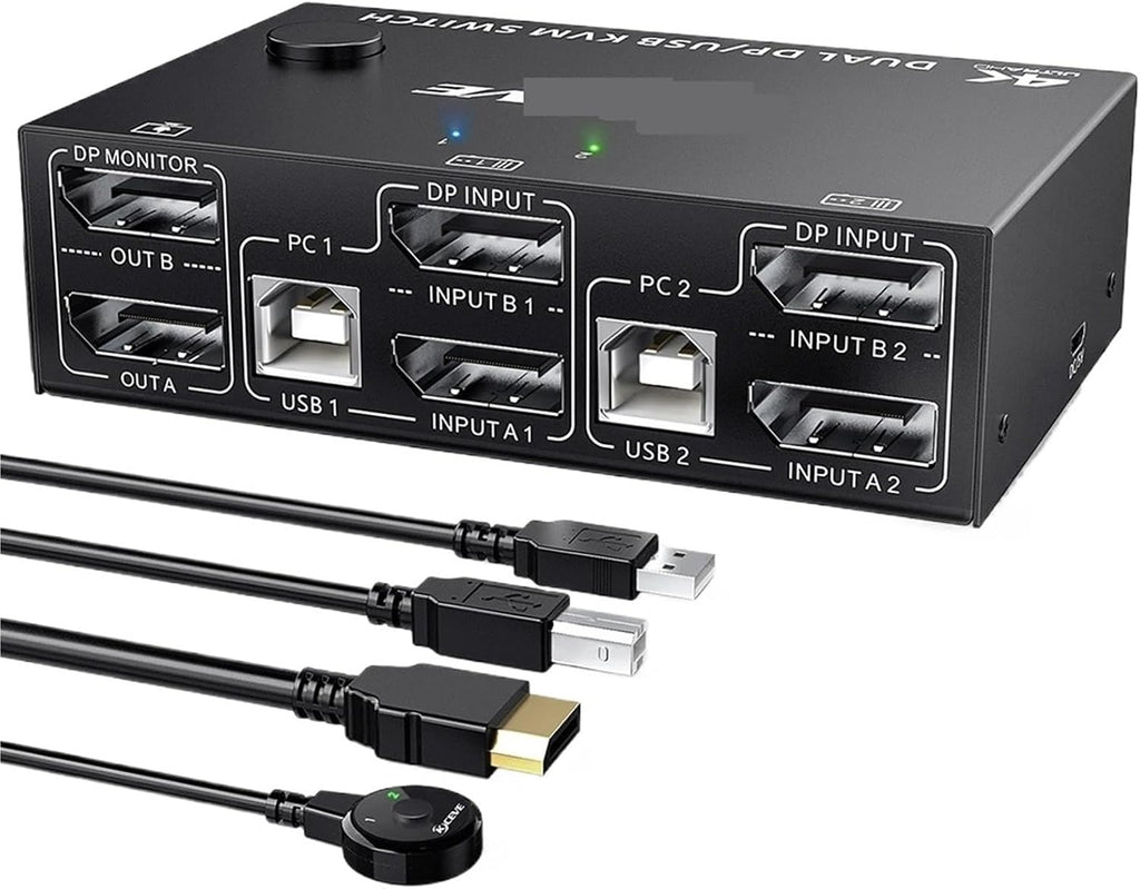 KVM Switch Dual Display Switcher Cable 1.4 Extended Display 2 PC Or Laptop Share Keyboard Mouse Printer Monitors