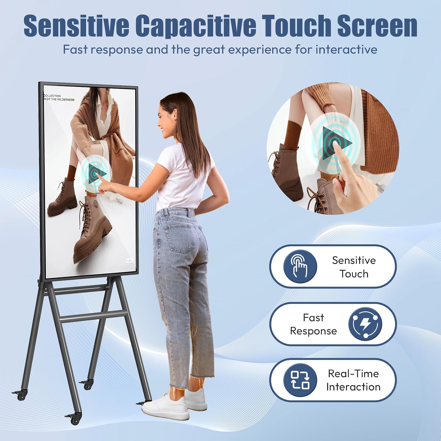 MWE 43 Inch Mobile Digital Signage Display Touchscreen Kiosk with Flight Case, Portable LCD Screen with Screen Mirroring App Publishing, Advertising Display Poster, Android OS
