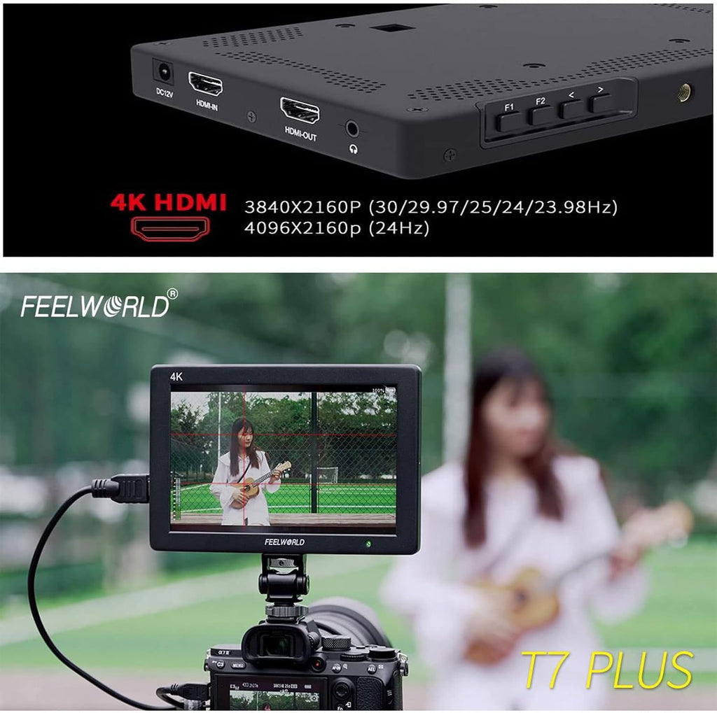 FEELWORLD T7 Plus 7' 3D LUT On-Camera Field Monitor with 4K HDMI Input/Output IPS 1920x1200 Rugged Aluminum Housing