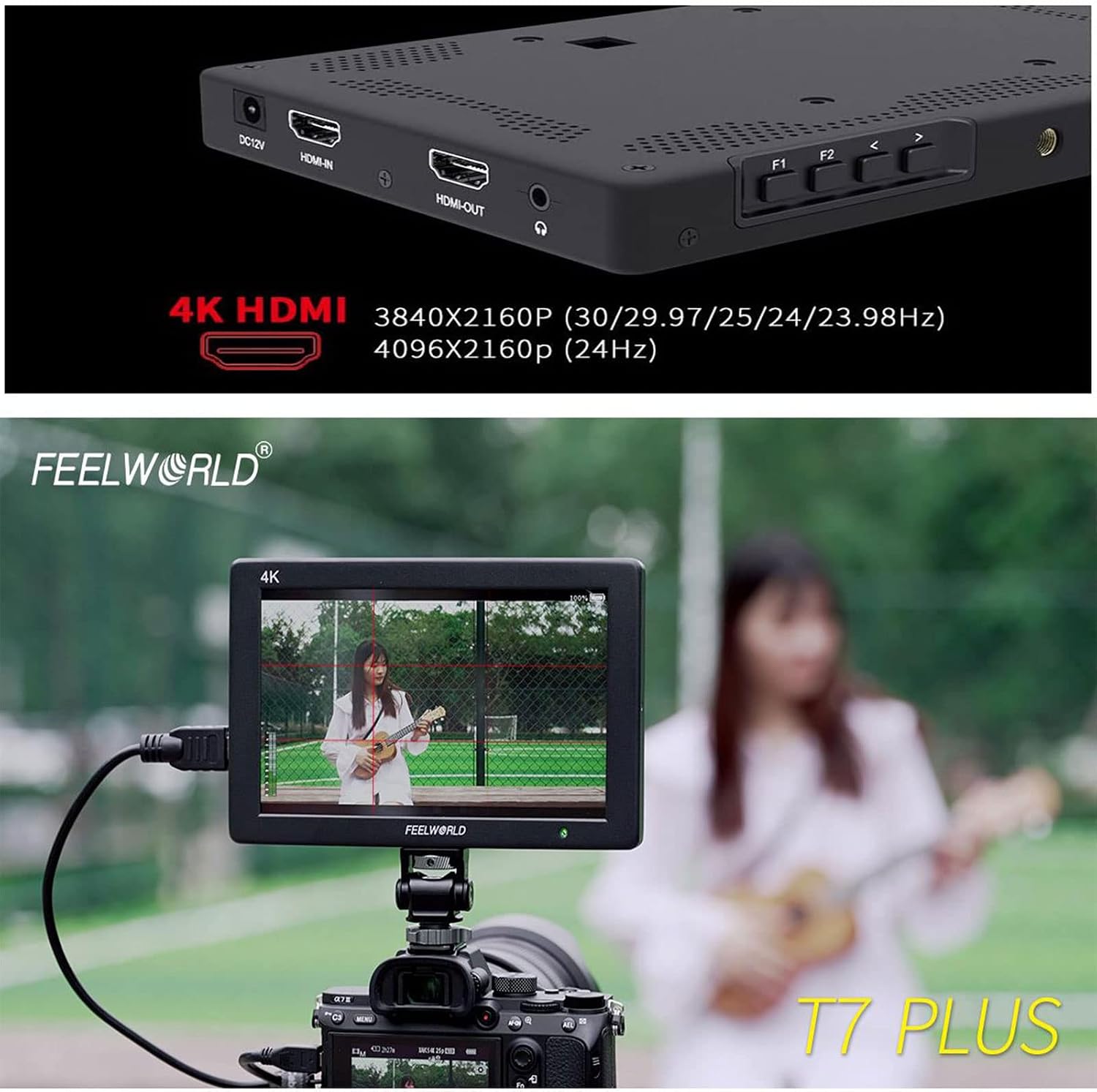 FEELWORLD T7 Plus 7' 3D LUT On-Camera Field Monitor with 4K HDMI Input/Output IPS 1920x1200 Rugged Aluminum Housing