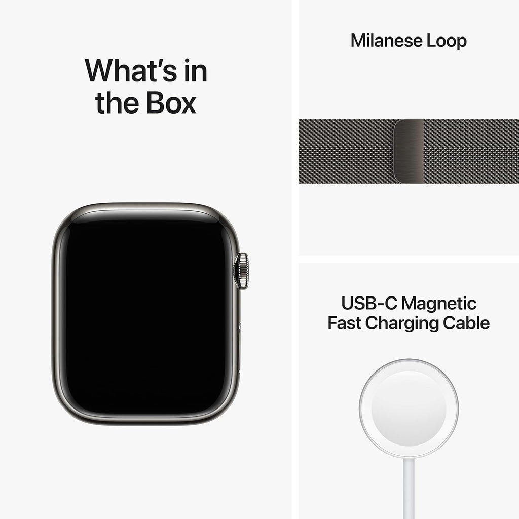 Apple Watch Series 8 [GPS + Cellular, 45mm] - Graphite Stainless Steel with Graphite Milanese Loop, One Size (Renewed)