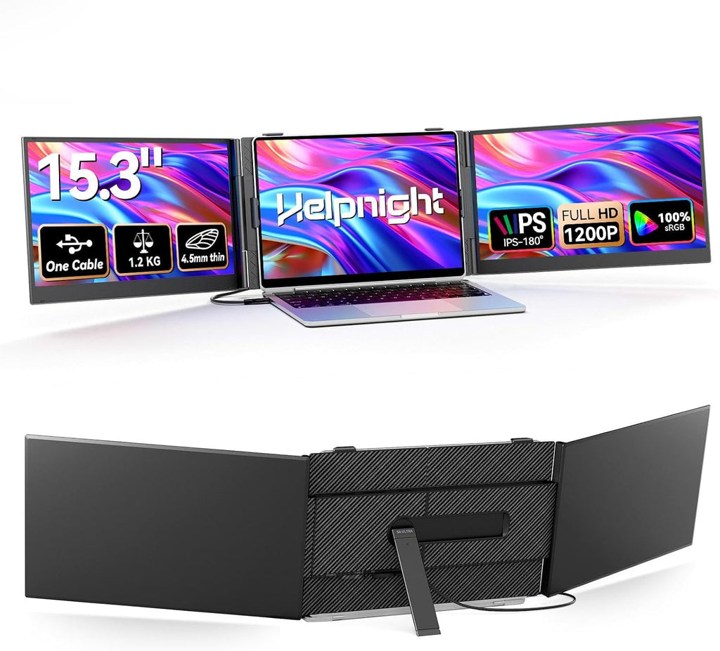 15.3' Laptop Triple Screen Extender Portable, One Cable Connection Laptop Monitor FHD 1080P IPS, Ultra Thin Dual Monitor for 13-17' Laptops, Plug & Play Compatiable with Win/Mac/Chrome/Android/Switch