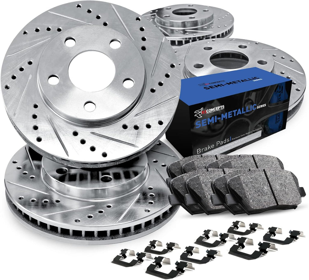R1 Concepts Front Rear Brakes and Rotors Kit |Front Rear Brake Pads| Brake Rotors and Pads| Semi Metallic Brake Pads and Rotors |Hardware Kit|fits 2006-2011 Honda Civic, 2007 Acura CSX