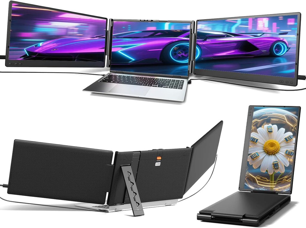 Laptop Screen Extender 14' FHD 1080P Triple Portable Monitor,Plug & Play Dual Monitor,Auto-Adjust Width,Fits 13'–17' Laptops,Multi-OS Compatible
