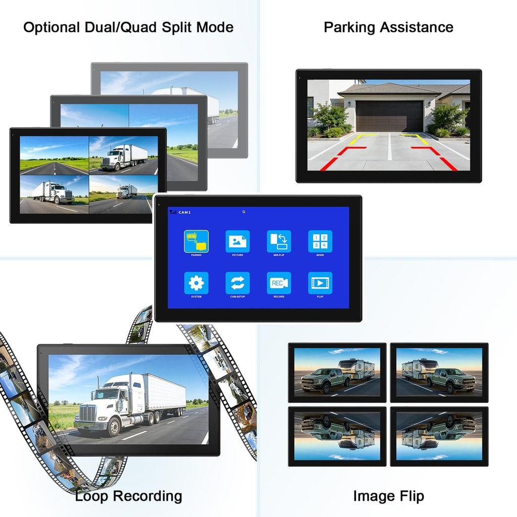 Fookoo 10.1' Solar Magnetic Wireless Backup Camera HD 1080P DVR Touchscreen Monitor Portable 1 Min DIY Install No Drilling Rechargeable Battery Night Vision for RV Camper Trailer - DTC1004