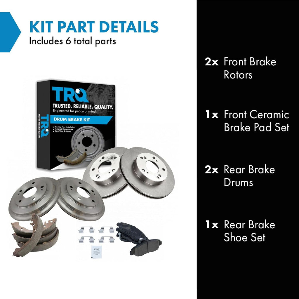 TRQ Front & Rear Brake Pad & Rotor,Shoe & Drum Kit Ceramic Compatible with 2006-2011 Honda Civic