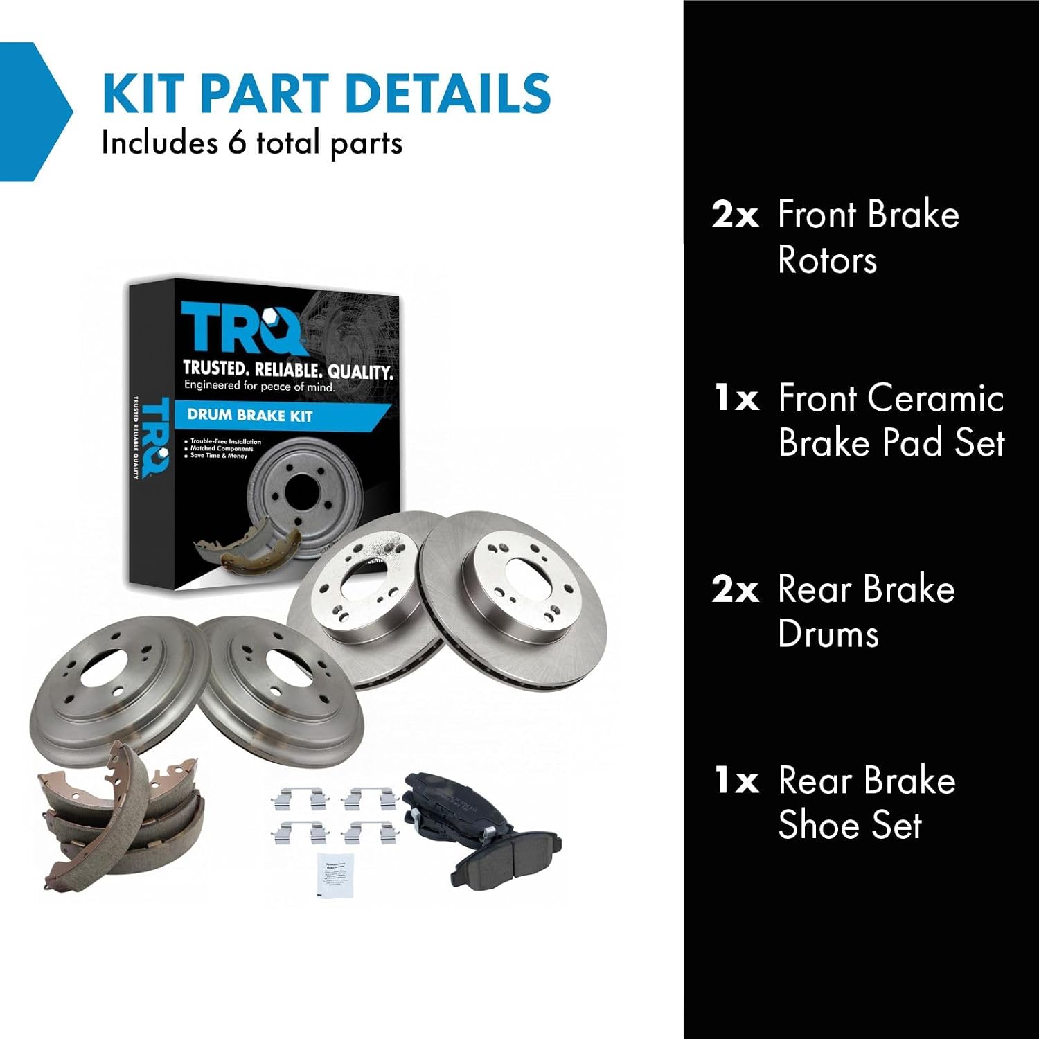 TRQ Front & Rear Brake Pad & Rotor,Shoe & Drum Kit Ceramic Compatible with 2006-2011 Honda Civic